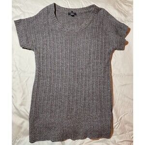 AGB Women’s Long Sweater Short Sleeve With Detachable Scarf Large Brown